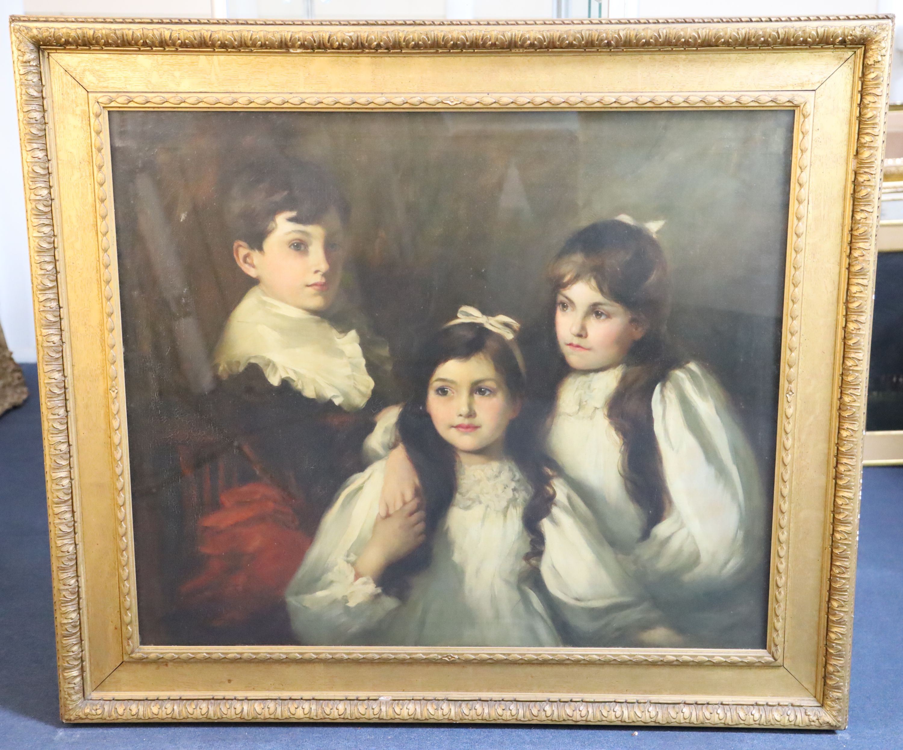 Alfred Hitchens (1861-1942) Triple portrait of the McAulay siblings, oil on canvas